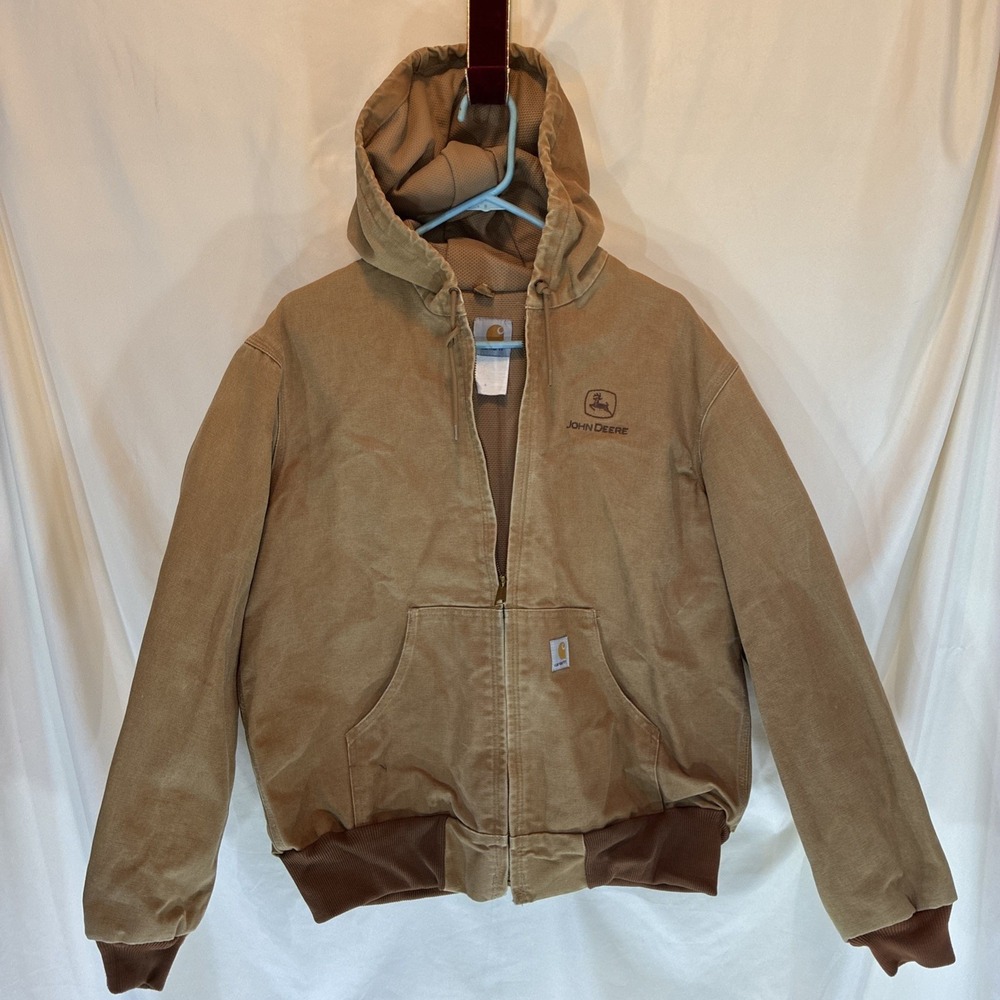 Y2K Carhartt Men's M LG Work Coat Jacket John Deer Hooded Mesh Lined Read Size